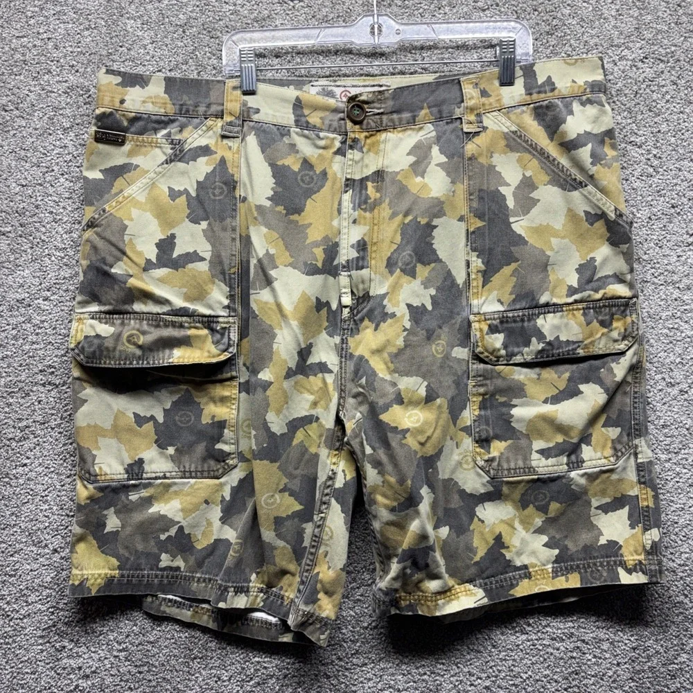 VINTAGE Lifted Research Group Camo Cargo Shorts 44 Yellow Baggy Hip Hop LRG Y2K